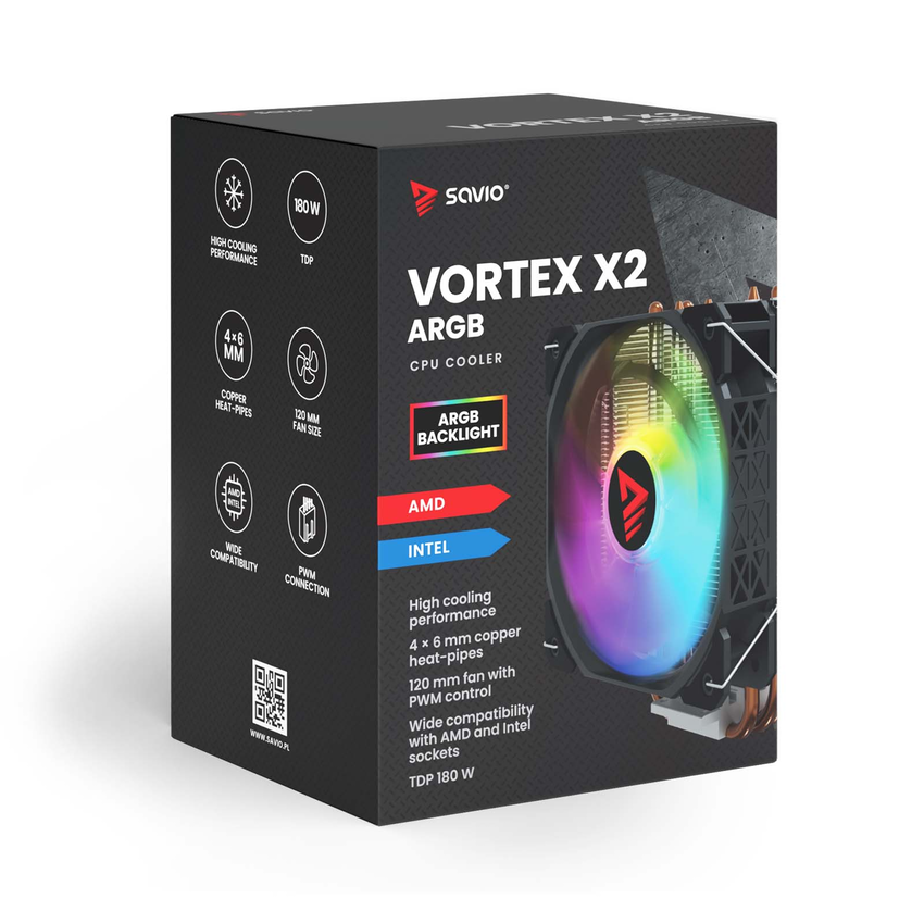 Hladilnik za procesor SAVIO VORTEX X2 RGB 180W TDP